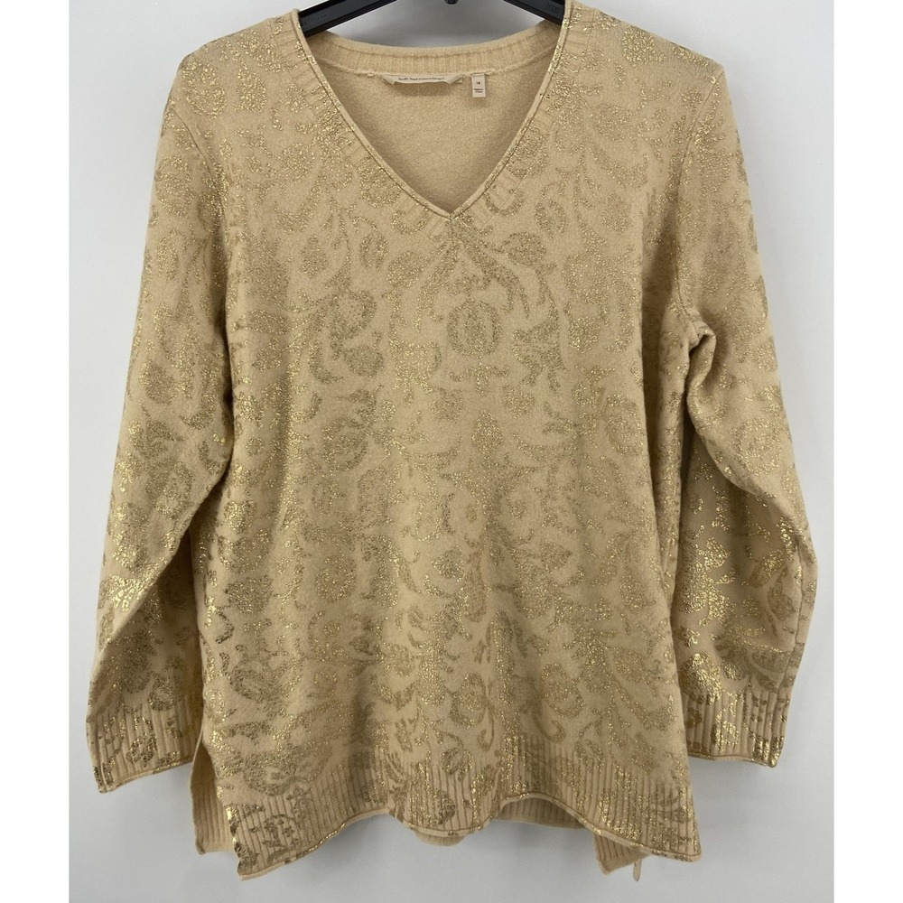 Soft Surroundings Sweater Women 1X Aurelia Foil Golden Glided Tunic Holiday Cozy